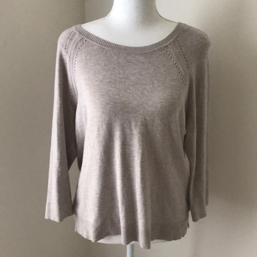 Philosophy Neutral Long Sleeve Crochet Detail Top M